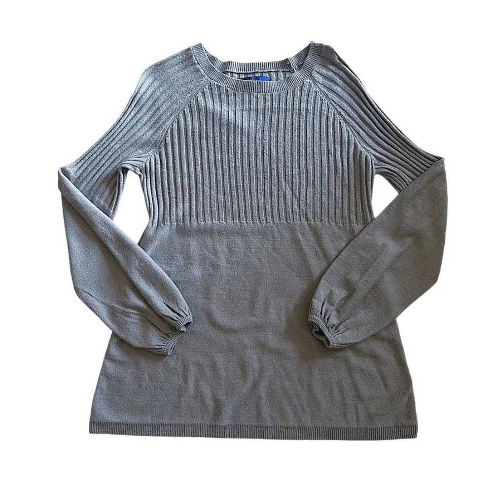 APT.9‎ Tunic Sweater Womens Gray Sparkly Puffy Sleeve Ribbed Trendy Knit Size L